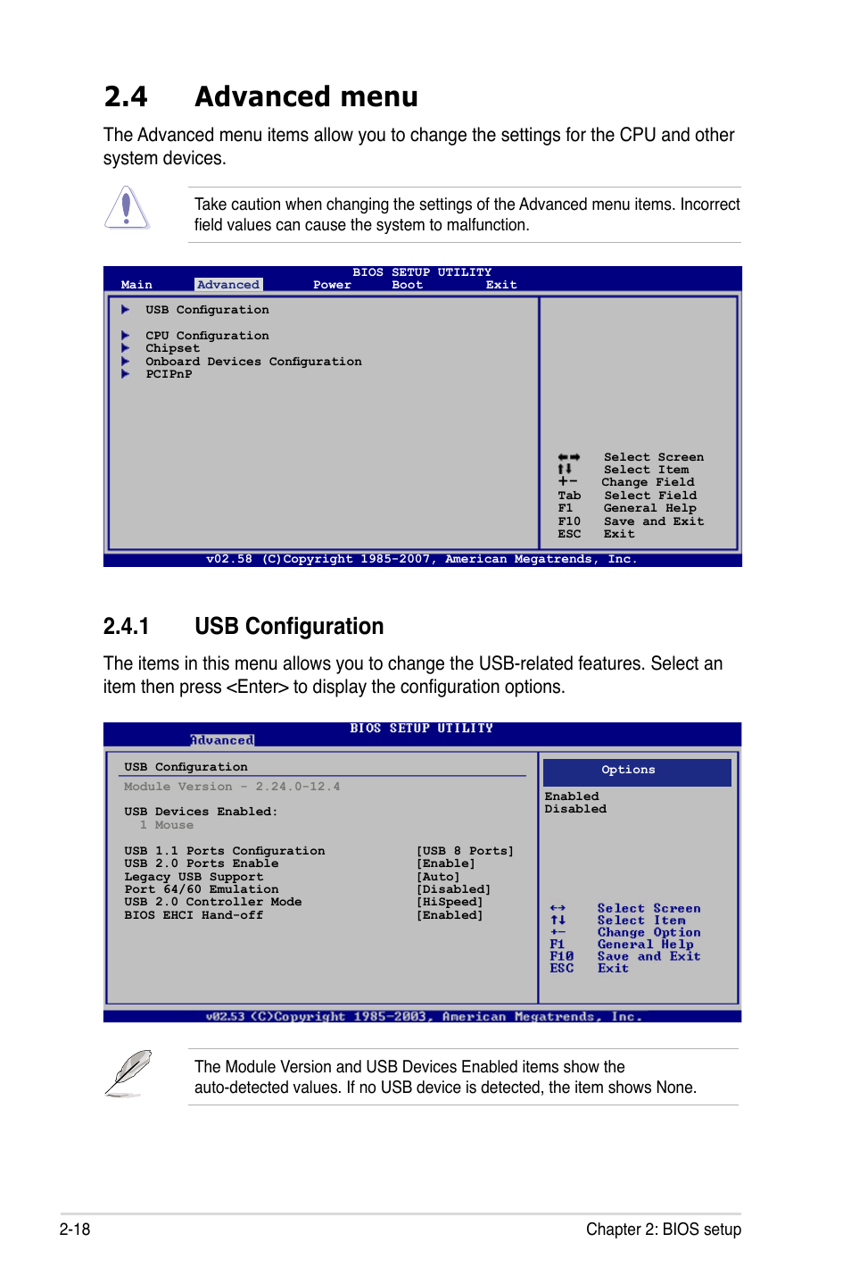 4 advanced menu, 1 usb configuration | Asus P5VD2-VM SE User Manual | Page 66 / 100