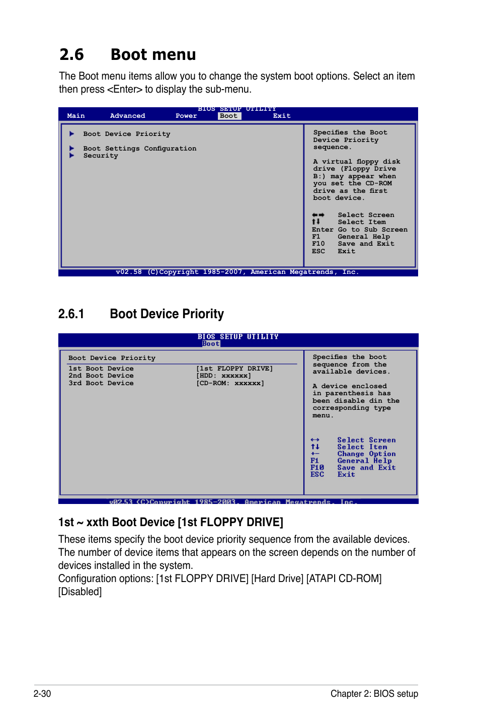 6 boot menu, 1 boot device priority, 1st ~ xxth boot device [1st floppy drive | Asus P5VD2-VM SE User Manual | Page 78 / 100