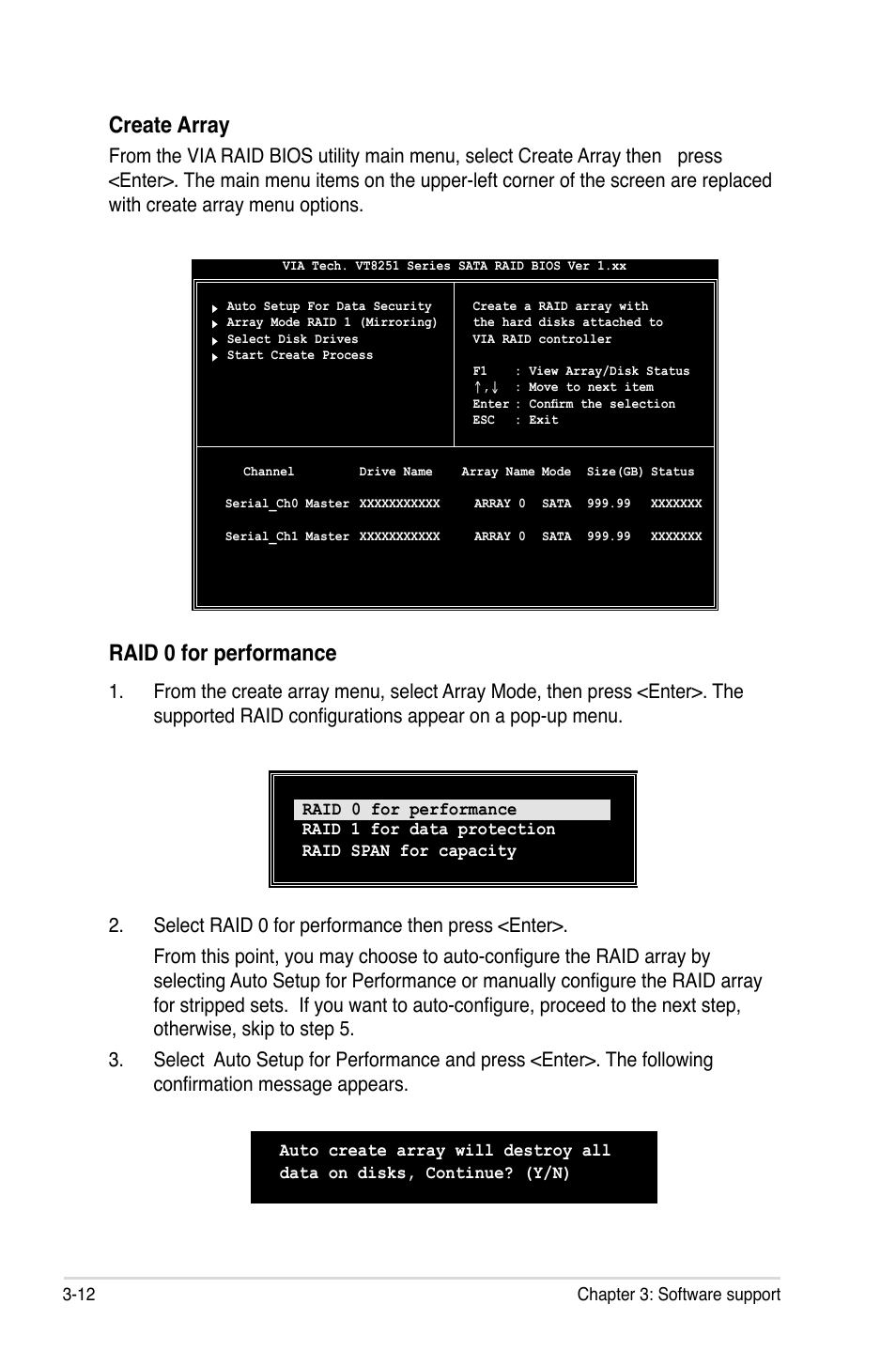 Create array, Raid 0 for performance | Asus P5VD2-VM SE User Manual | Page 96 / 100