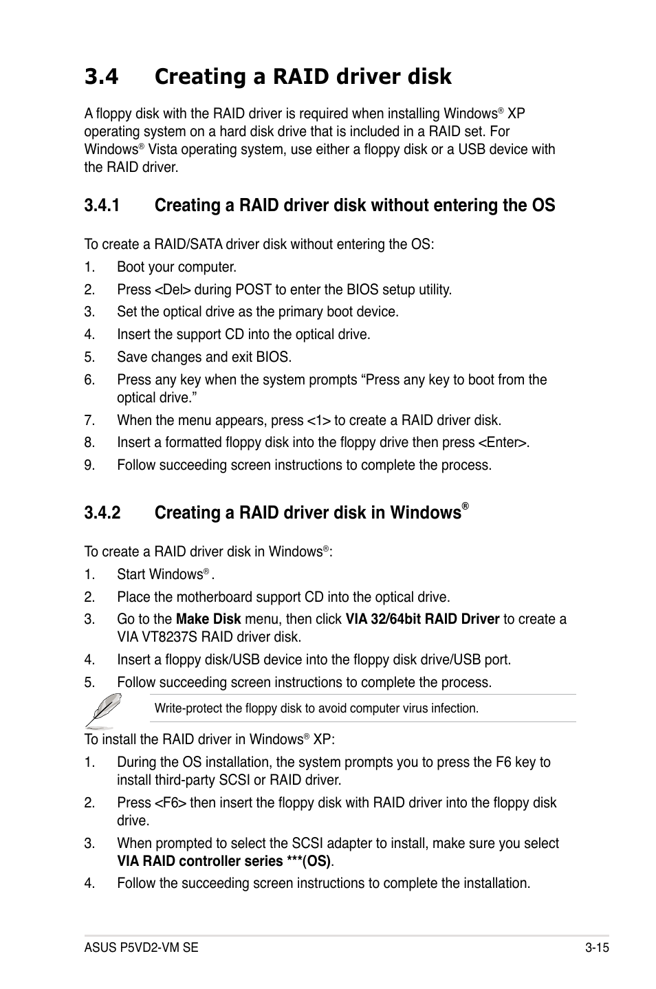 4 creating a raid driver disk, 2 creating a raid driver disk in windows | Asus P5VD2-VM SE User Manual | Page 99 / 100