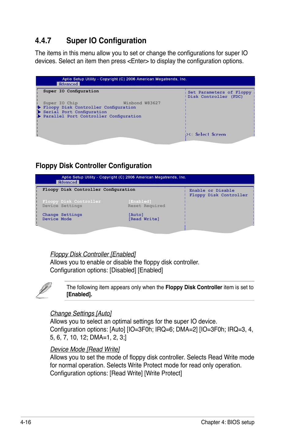 7 super io configuration, Floppy disk controller configuration | Asus P5LD2-C/IPAT User Manual | Page 72 / 96