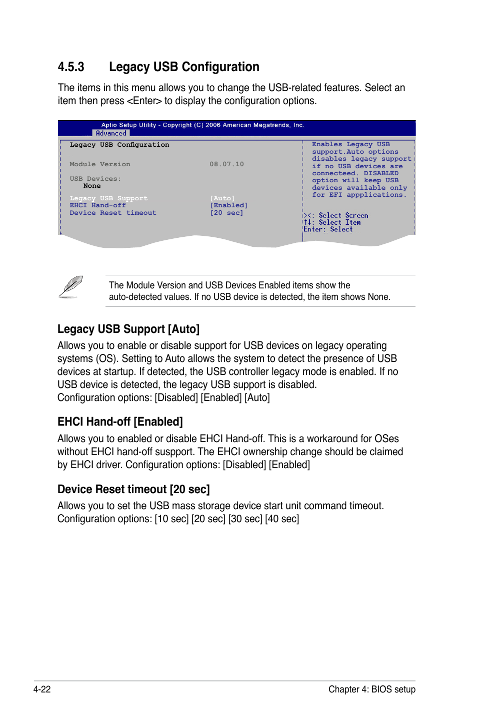 3 legacy usb configuration, Legacy usb support [auto, Ehci hand-off [enabled | Device reset timeout [20 sec | Asus P5LD2-C/IPAT User Manual | Page 78 / 96