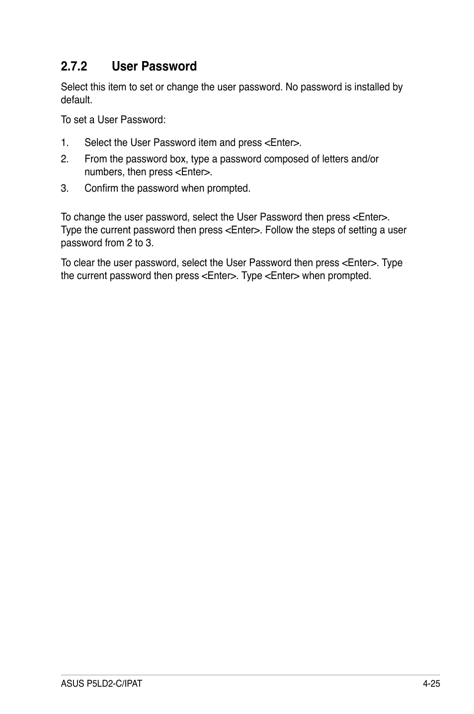 2 user password | Asus P5LD2-C/IPAT User Manual | Page 81 / 96