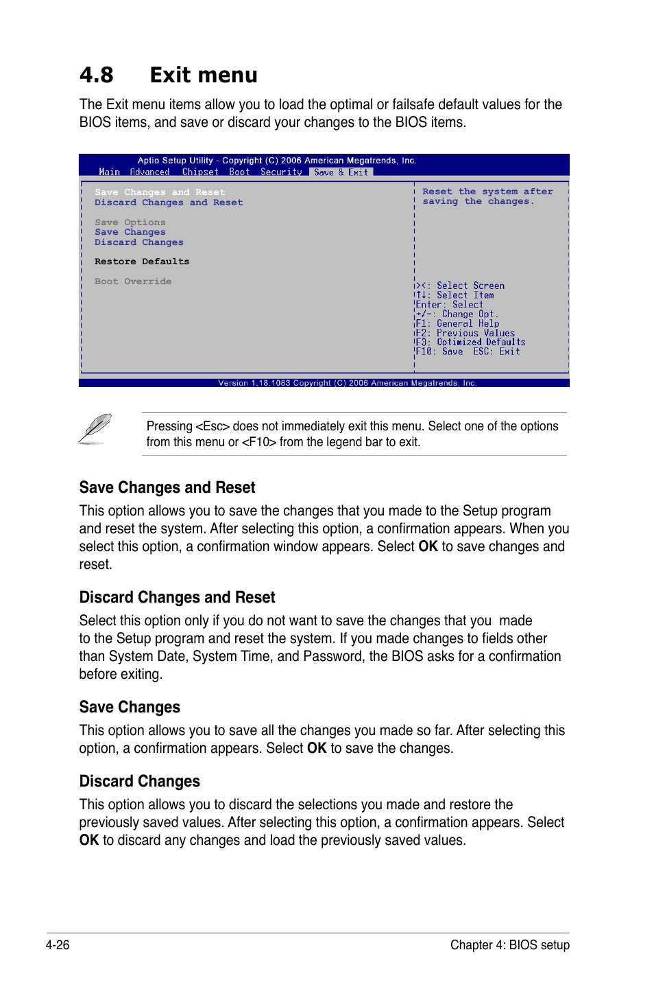 8 exit menu, Save changes and reset, Discard changes and reset | Save changes, Discard changes | Asus P5LD2-C/IPAT User Manual | Page 82 / 96