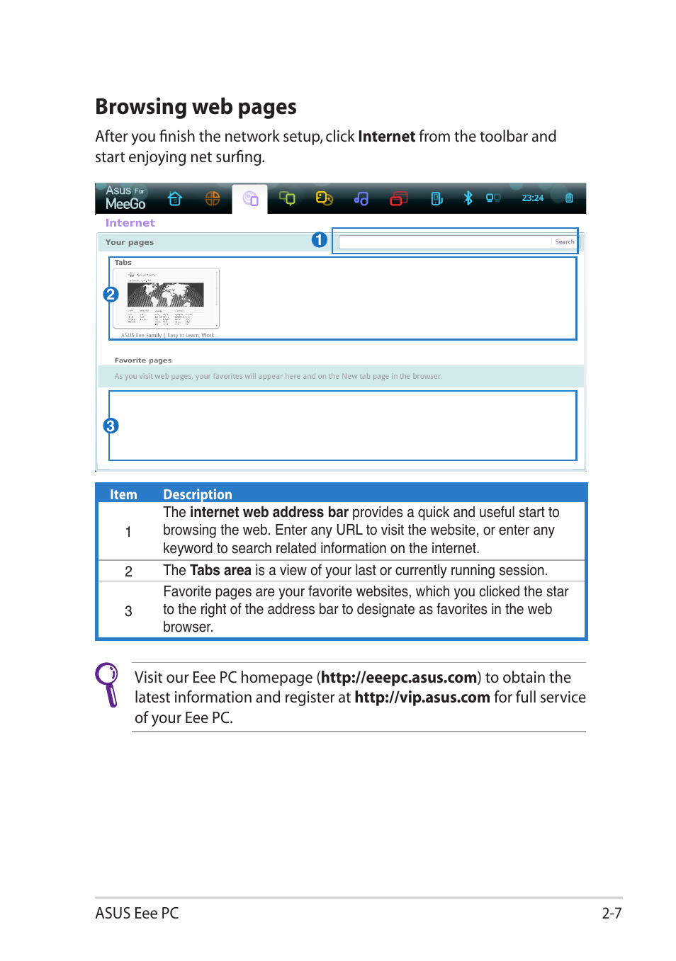 Browsing web pages | Asus Eee PC X101H User Manual | Page 25 / 50