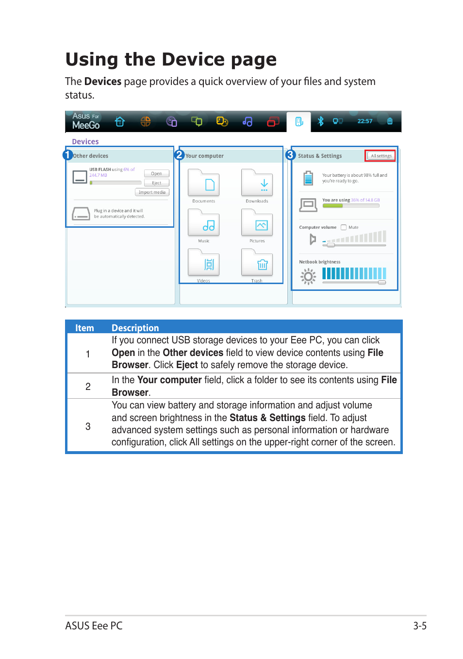 Using the device page | Asus Eee PC X101H User Manual | Page 31 / 50