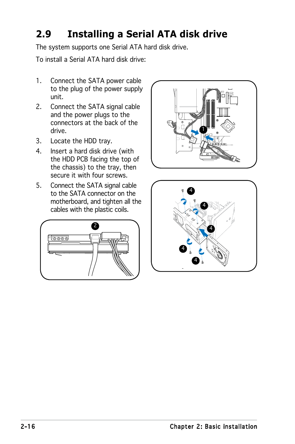 9 installing a serial ata disk drive | Asus T3-PH1 User Manual | Page 32 / 82