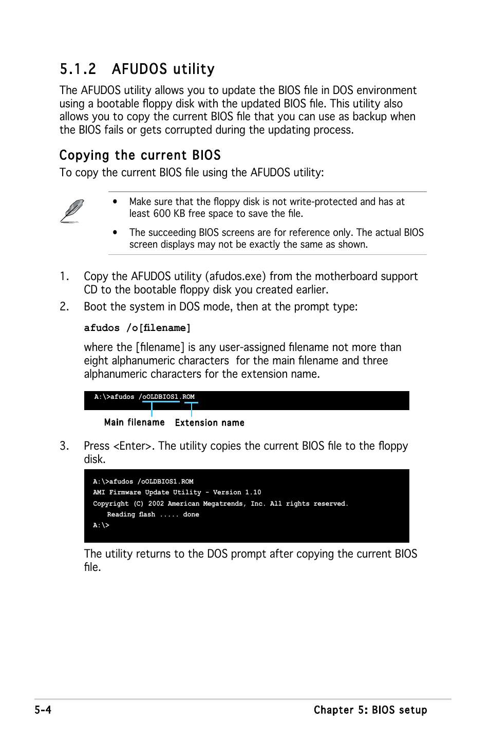 2 afudos utility, Copying the current bios | Asus T3-PH1 User Manual | Page 52 / 82