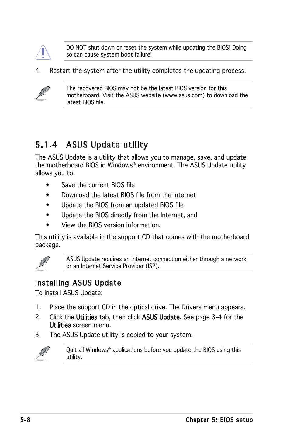 4 asus update utility, Installing asus update | Asus T3-PH1 User Manual | Page 56 / 82