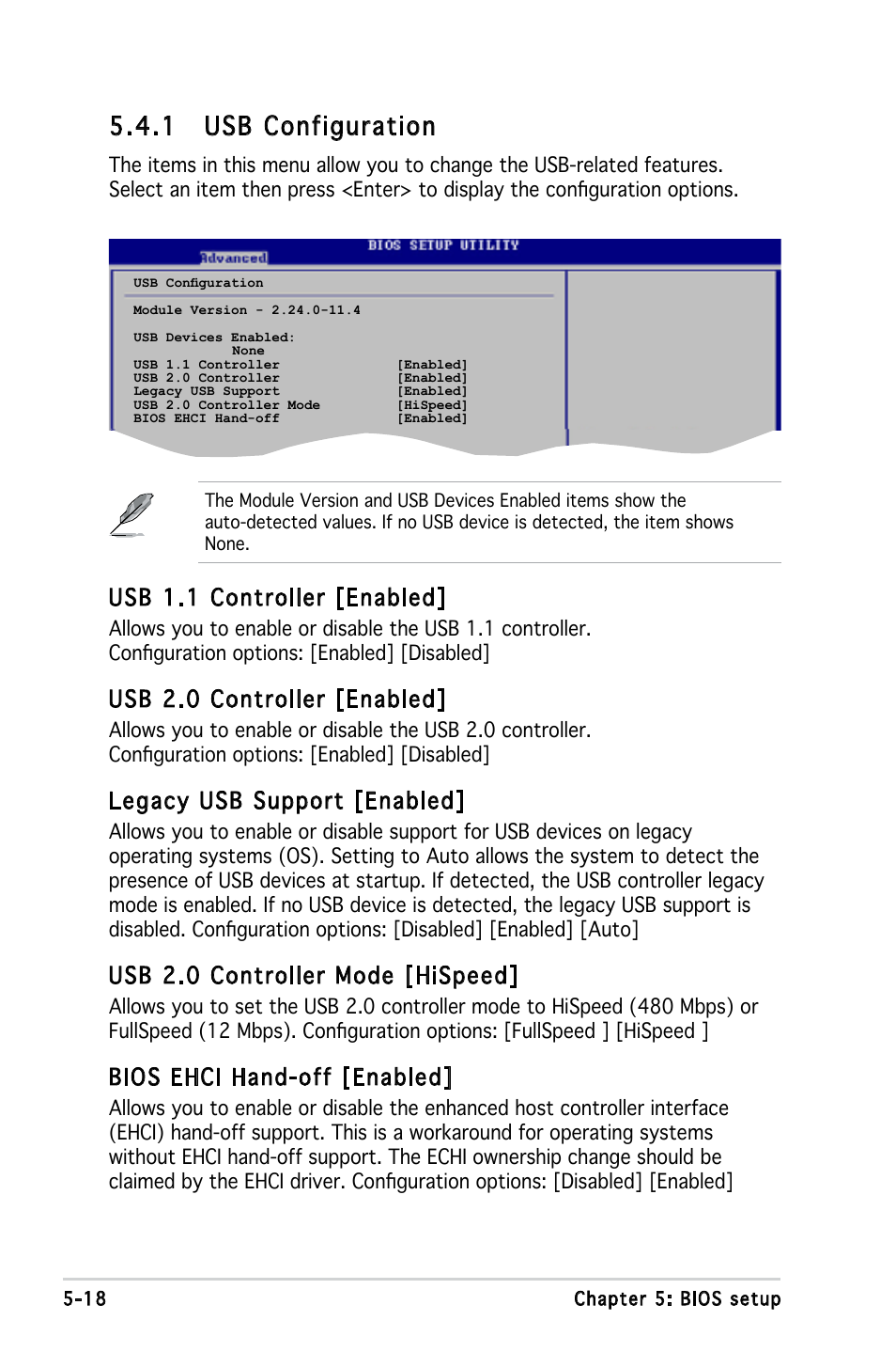 1 usb configuration, Usb 1.1 controller [enabled, Usb 2.0 controller [enabled | Legacy usb support [enabled, Usb 2.0 controller mode [hispeed, Bios ehci hand-off [enabled | Asus T3-PH1 User Manual | Page 66 / 82