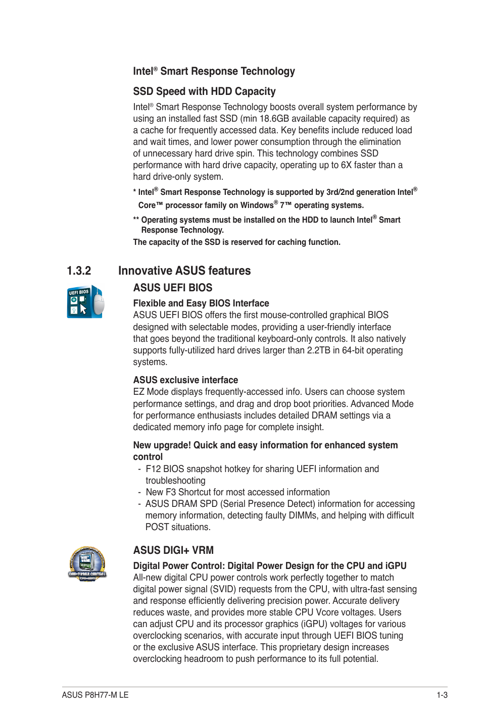 2 innovative asus features, Innovative asus features -3 | Asus P8H77-M LE User Manual | Page 13 / 78