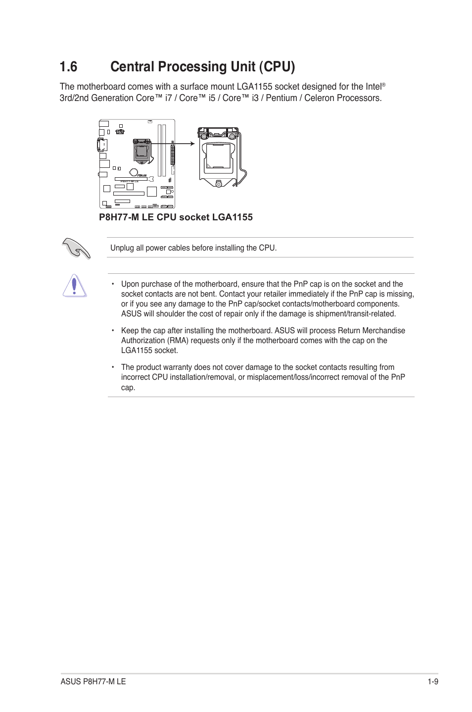 6 central processing unit (cpu), Central processing unit (cpu) -9 | Asus P8H77-M LE User Manual | Page 19 / 78