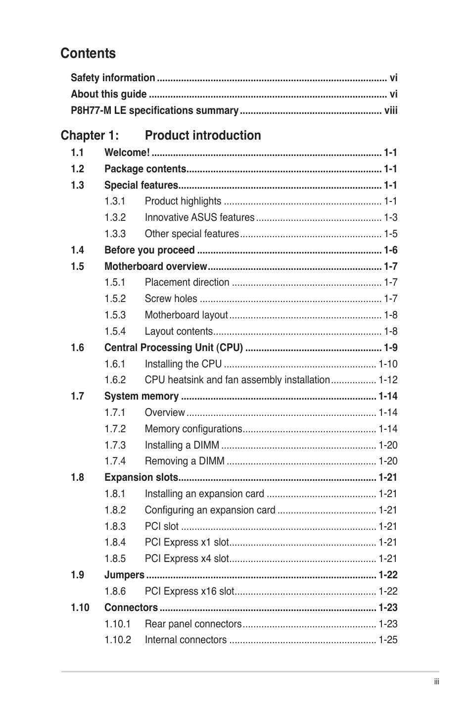 Asus P8H77-M LE User Manual | Page 3 / 78