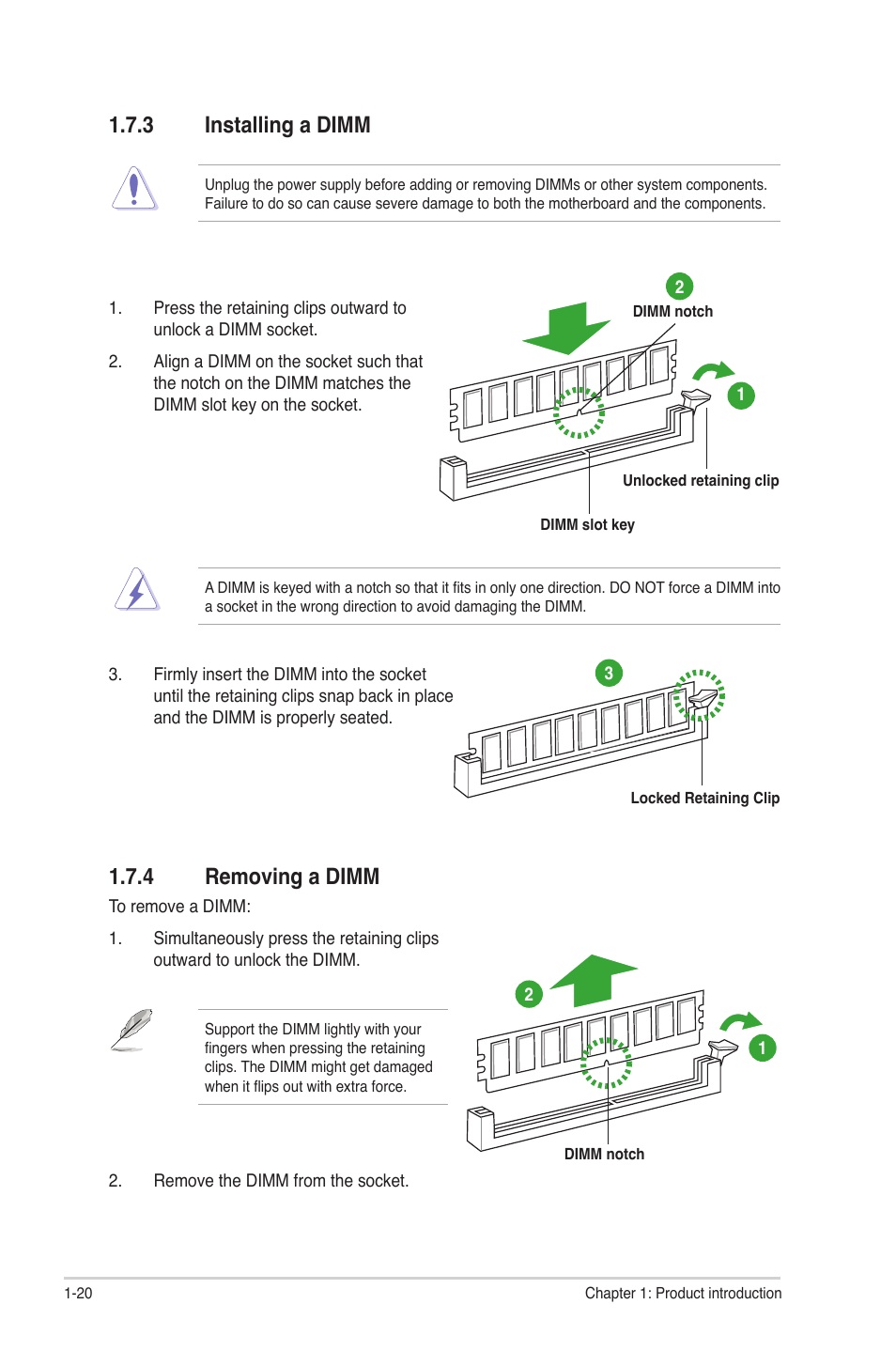 3 installing a dimm, 4 removing a dimm, Installing a dimm -20 | Removing a dimm -20 | Asus P8H77-M LE User Manual | Page 30 / 78