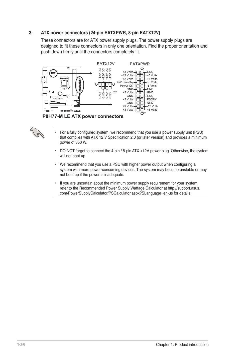P8h77-m le atx power connectors | Asus P8H77-M LE User Manual | Page 36 / 78