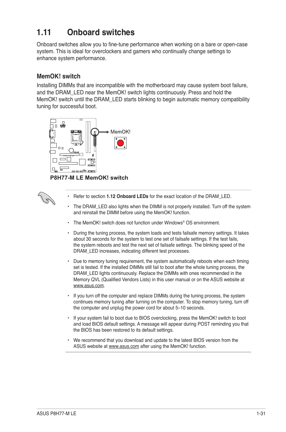 11 onboard switches, 11 onboard switches -31 | Asus P8H77-M LE User Manual | Page 41 / 78