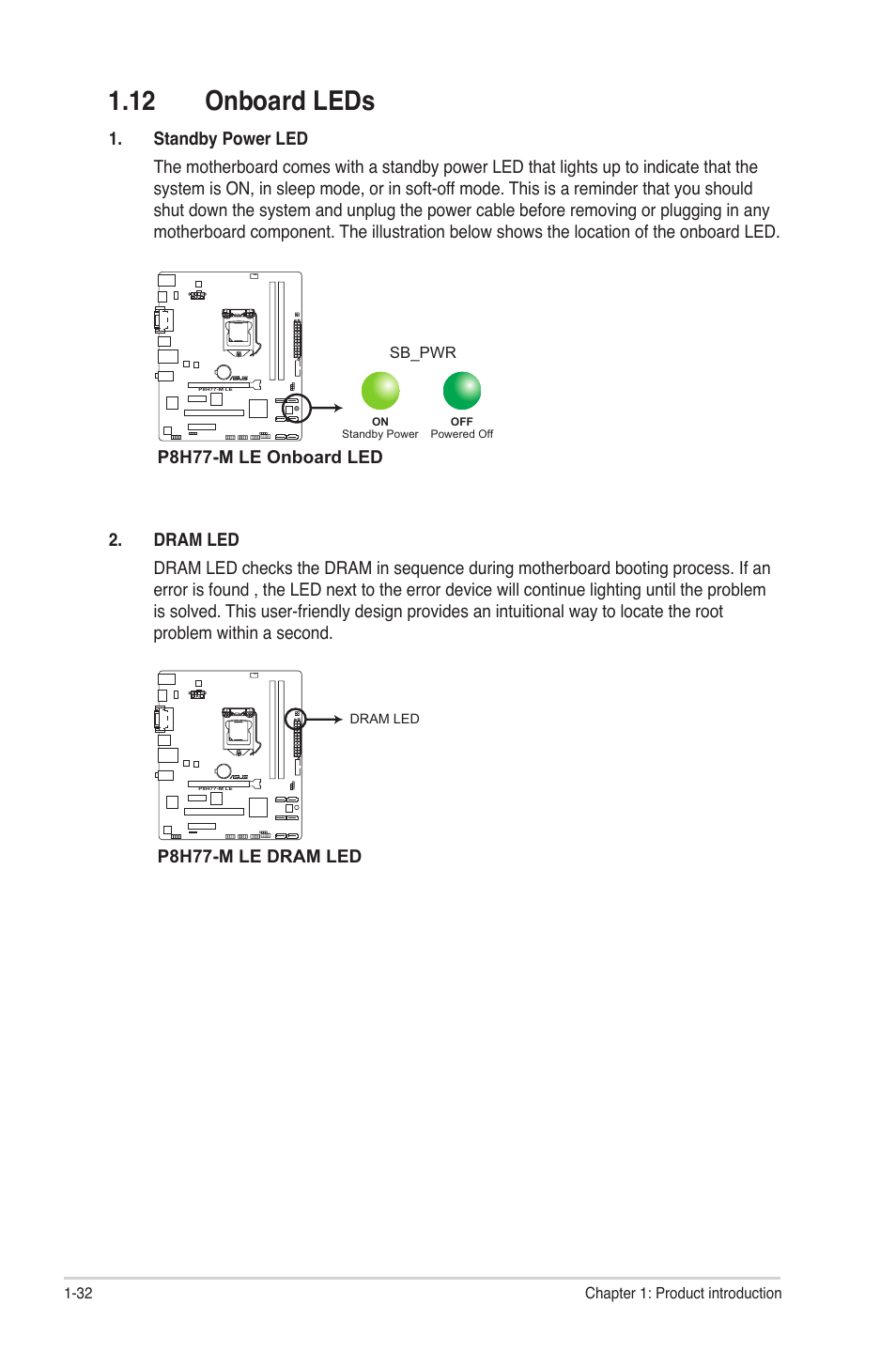 12 onboard leds, 12 onboard leds -32 | Asus P8H77-M LE User Manual | Page 42 / 78