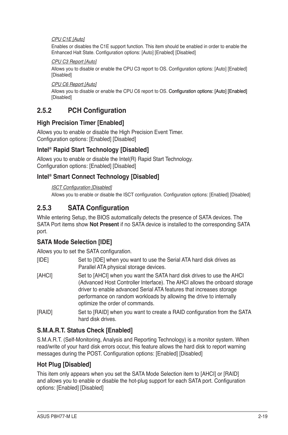 2 pch configuration, 3 sata configuration, Pch configuration -19 | Sata configuration -19 | Asus P8H77-M LE User Manual | Page 63 / 78