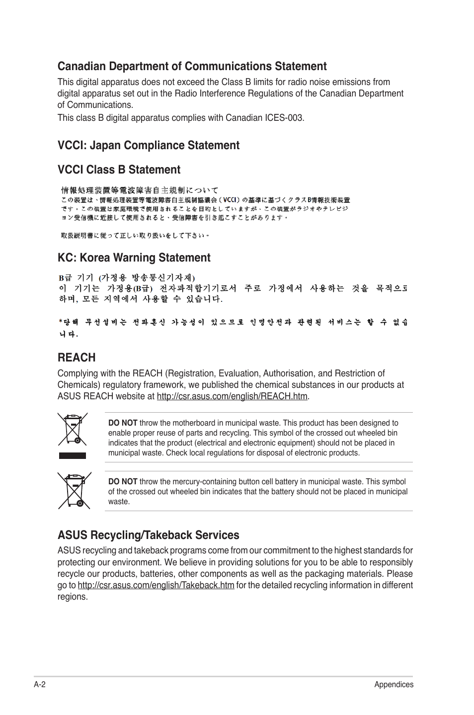 Reach, Asus recycling/takeback services | Asus P8H77-M LE User Manual | Page 76 / 78