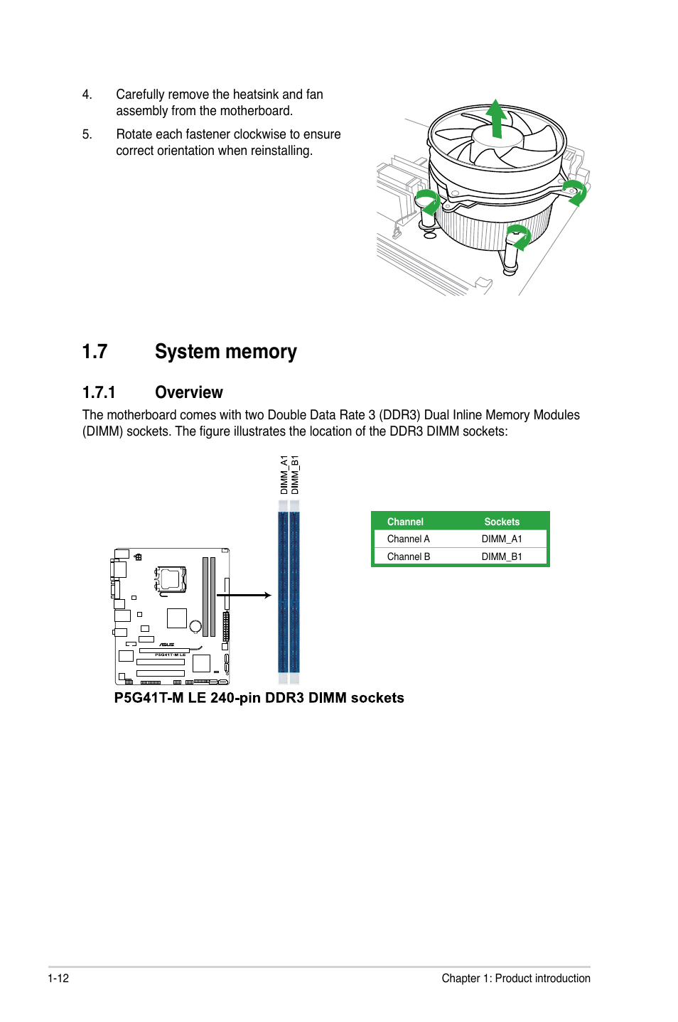 7 system memory, 1 overview, System memory -12 1.7.1 | Overview -12 | Asus P5G41T-M LE User Manual | Page 22 / 58