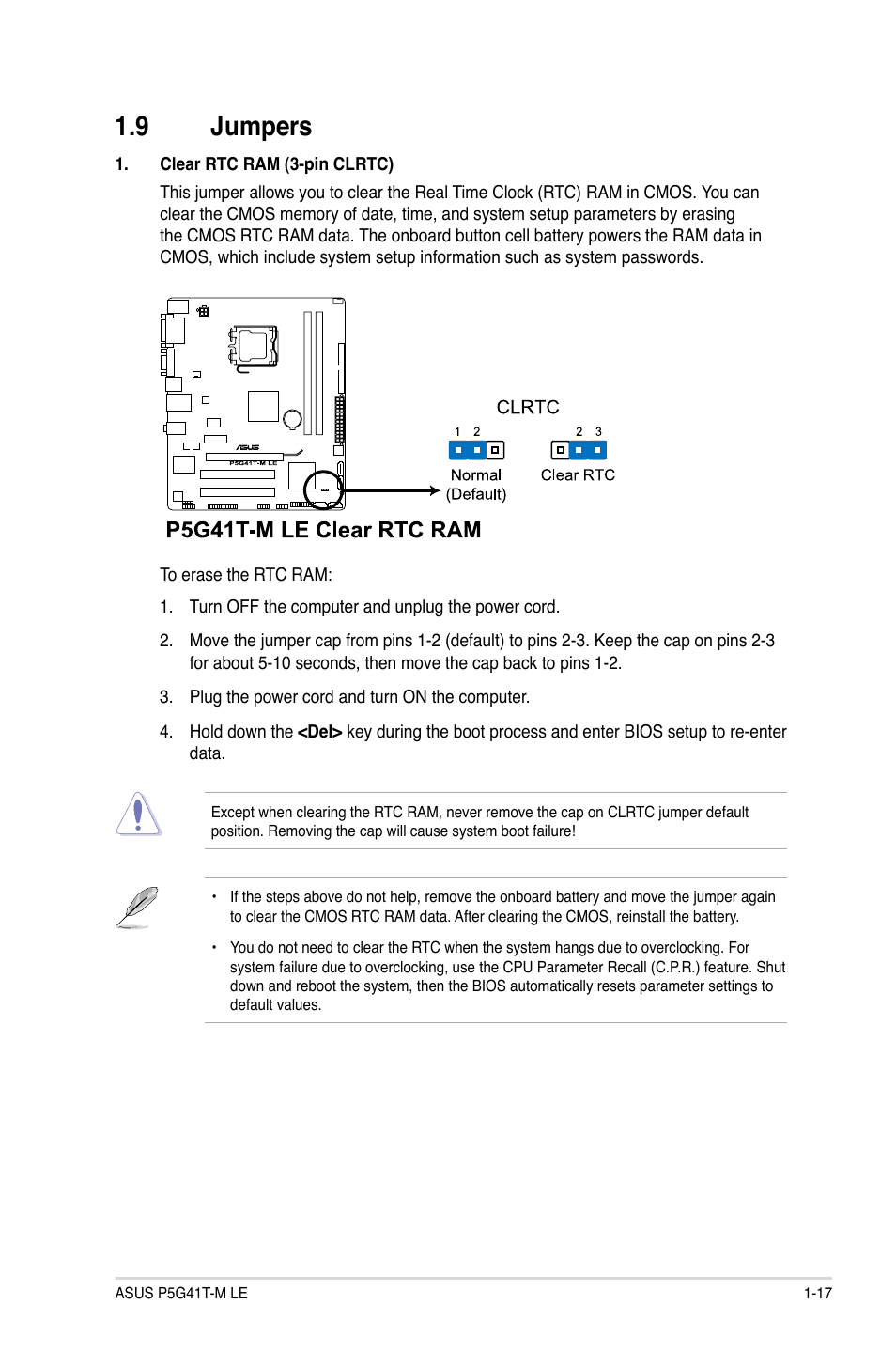 9 jumpers, Jumpers -17 | Asus P5G41T-M LE User Manual | Page 27 / 58