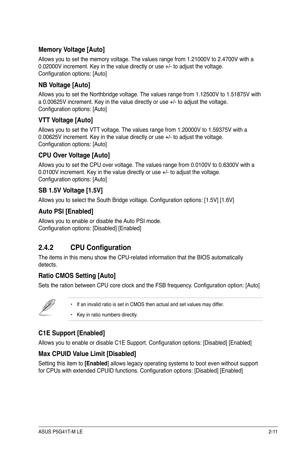 2 cpu configuration, Cpu configuration -11 | Asus P5G41T-M LE User Manual | Page 47 / 58