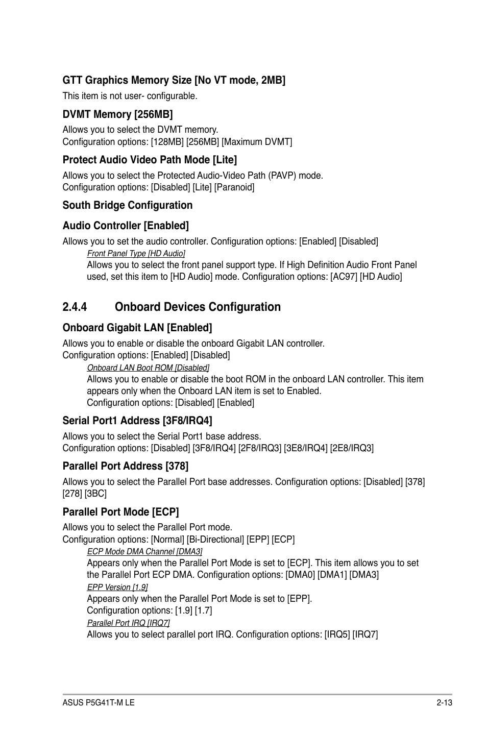 4 onboard devices configuration, Onboard devices configuration -13 | Asus P5G41T-M LE User Manual | Page 49 / 58