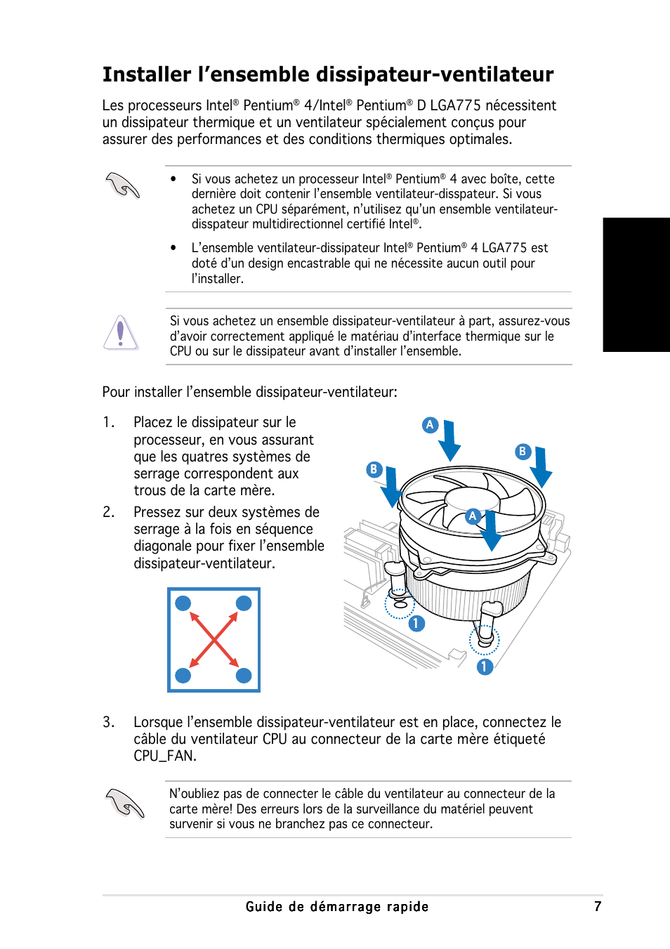 Installer l’ensemble dissipateur-ventilateur, Fran ç ais, Les processeurs intel | Pentium, 4/intel | Asus V2-PH1 User Manual | Page 17 / 100