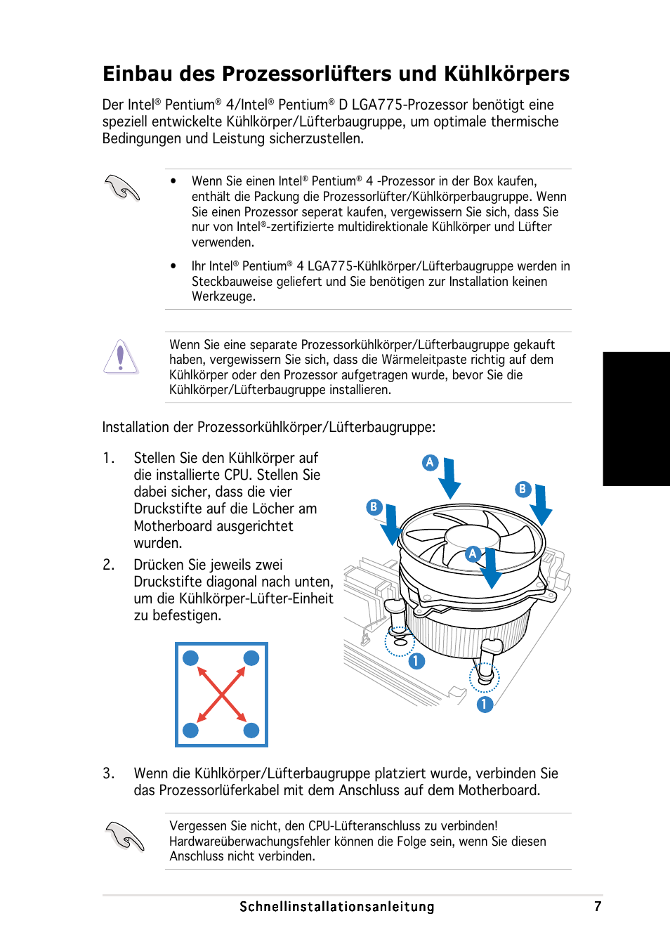 Einbau des prozessorlüfters und kühlkörpers, Deutsch, Der intel | Pentium, 4/intel | Asus V2-PH1 User Manual | Page 27 / 100