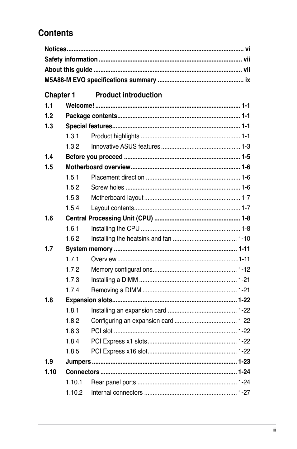 Asus M5A88-M EVO User Manual | Page 3 / 80