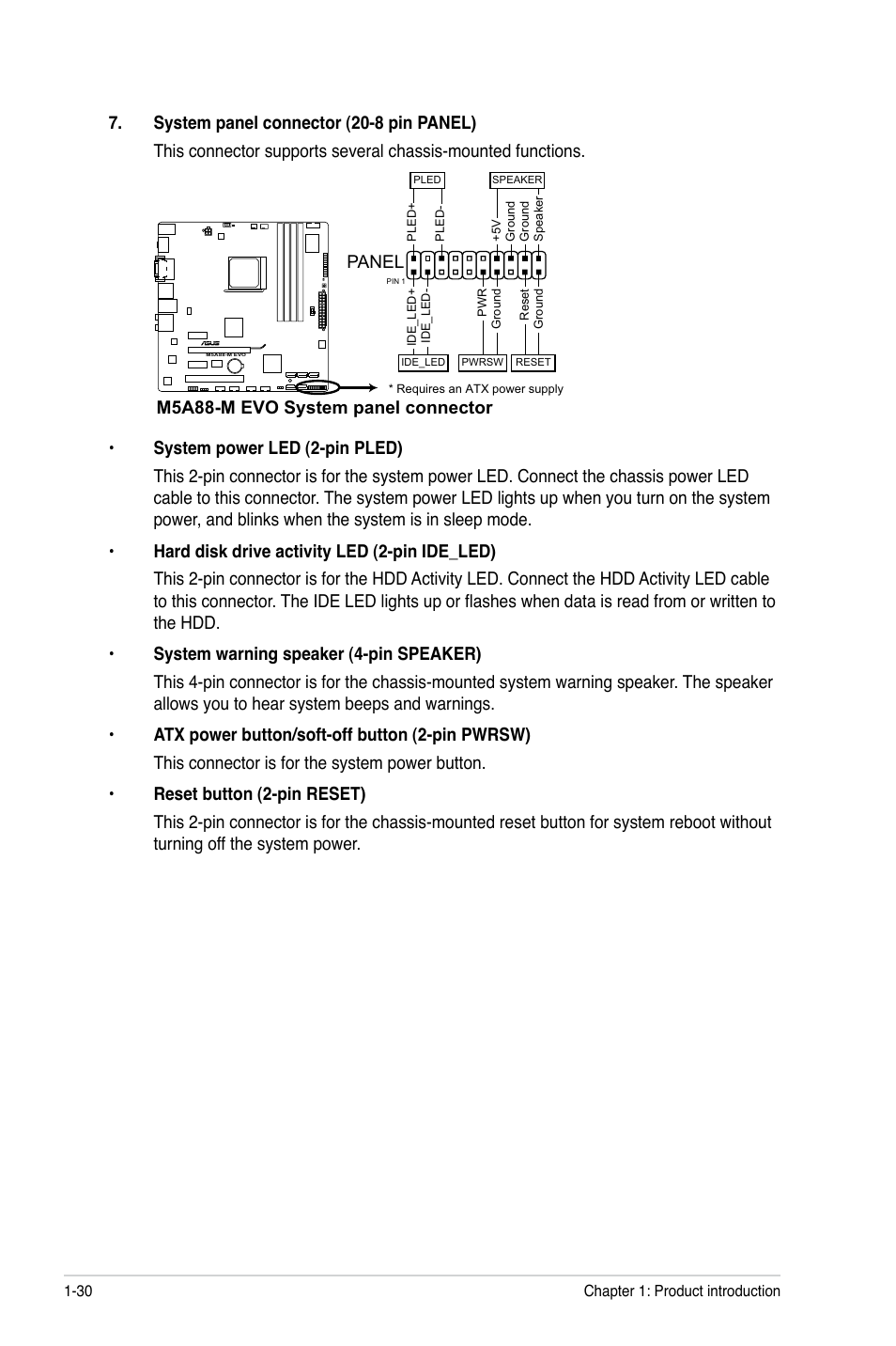 Panel, M5a88-m evo system panel connector | Asus M5A88-M EVO User Manual | Page 42 / 80