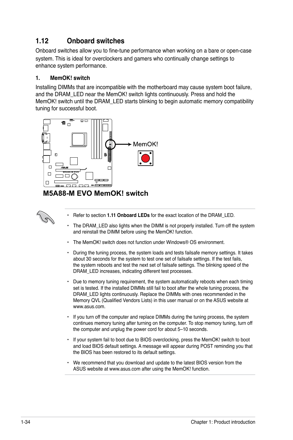 12 onboard switches | Asus M5A88-M EVO User Manual | Page 46 / 80