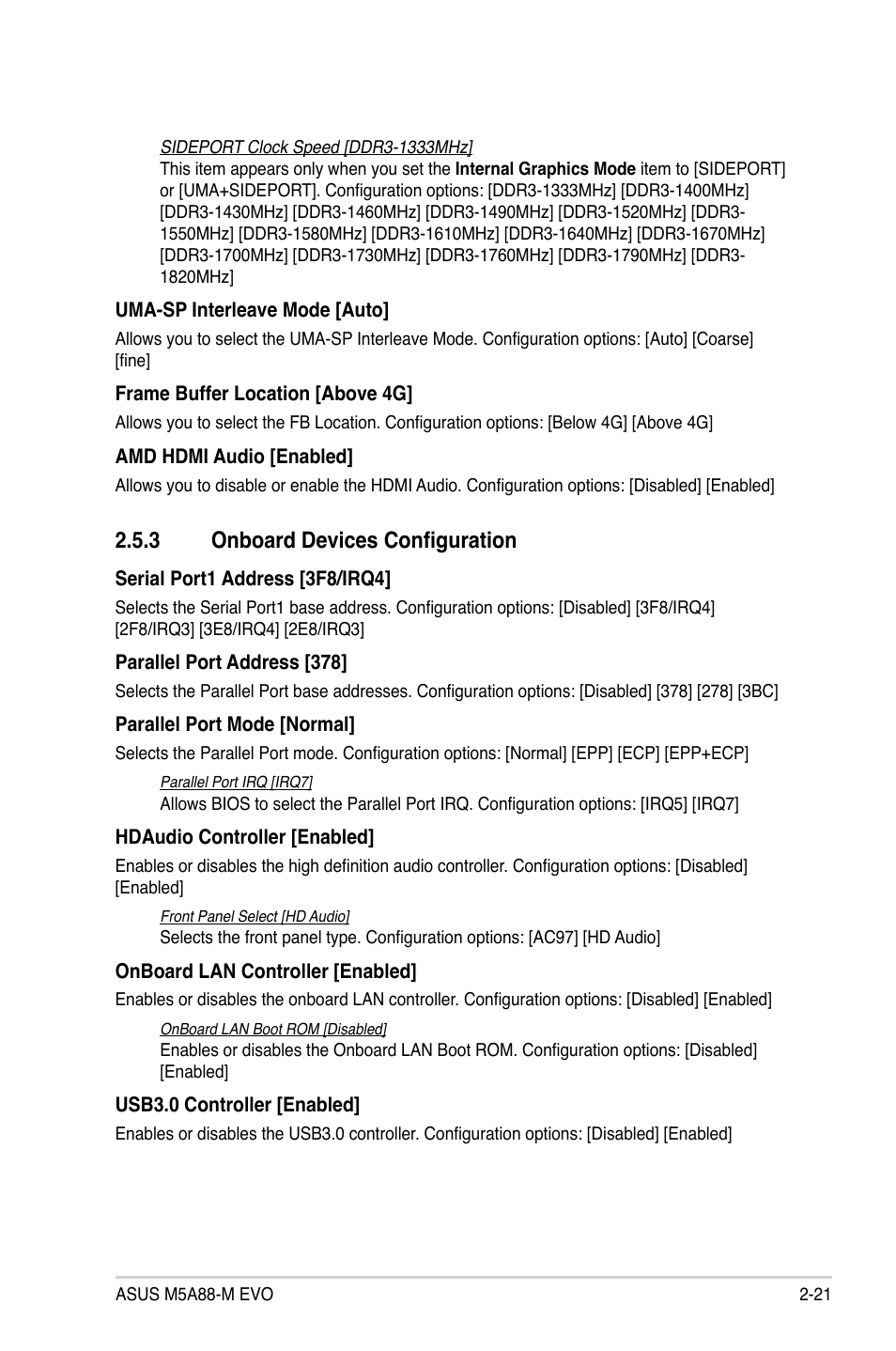 3 onboard devices configuration | Asus M5A88-M EVO User Manual | Page 69 / 80