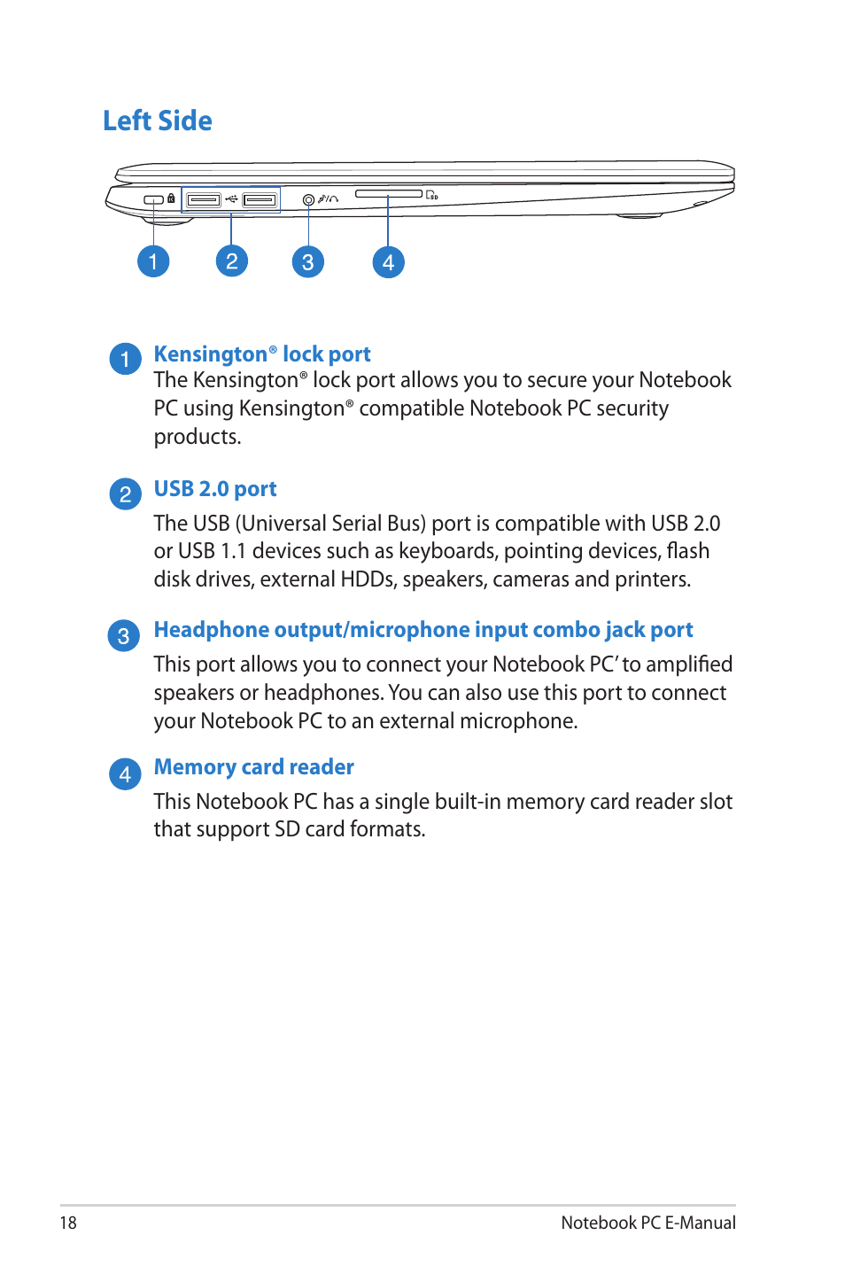 Left side | Asus V500CA User Manual | Page 18 / 102