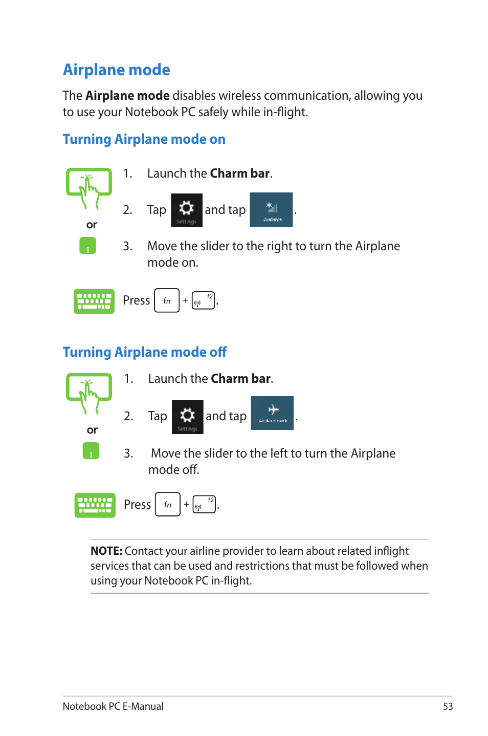 Airplane mode | Asus V500CA User Manual | Page 53 / 102