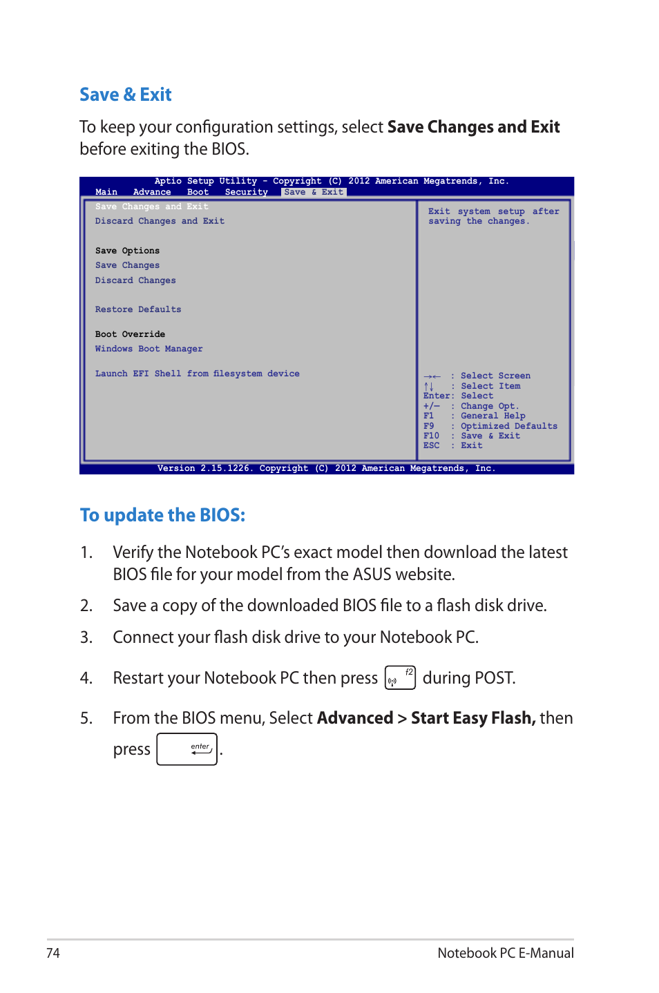 Save & exit | Asus V500CA User Manual | Page 74 / 102