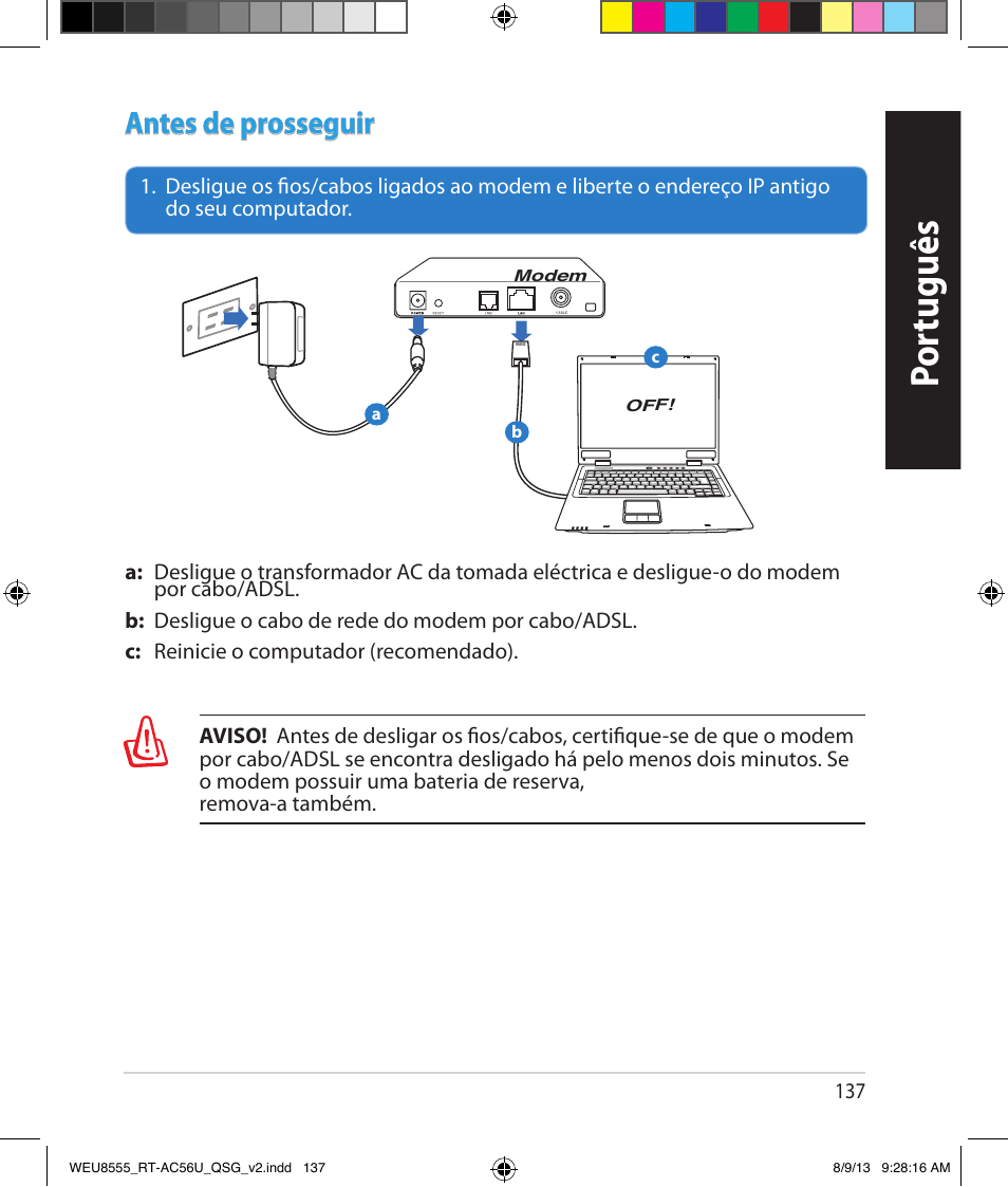 Por tuguês, Antes de prosseguir | Asus RT-AC56U User Manual | Page 137 / 182