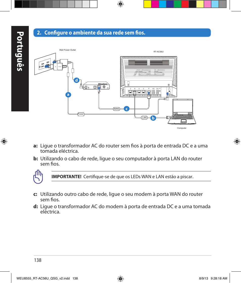 Por tuguês, Configure o ambiente da sua rede sem fios | Asus RT-AC56U User Manual | Page 138 / 182