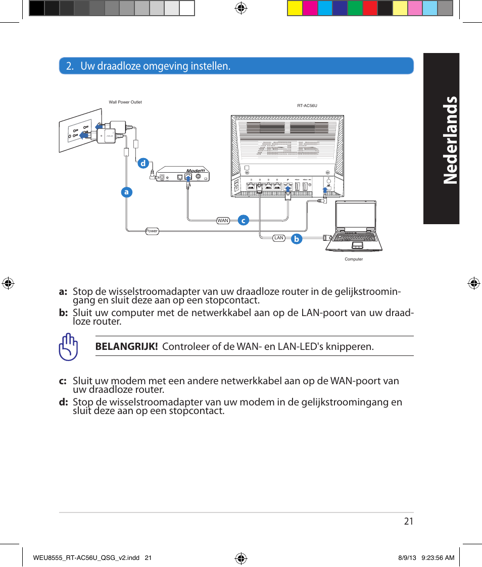 Neder lands, Uw draadloze omgeving instellen | Asus RT-AC56U User Manual | Page 21 / 182