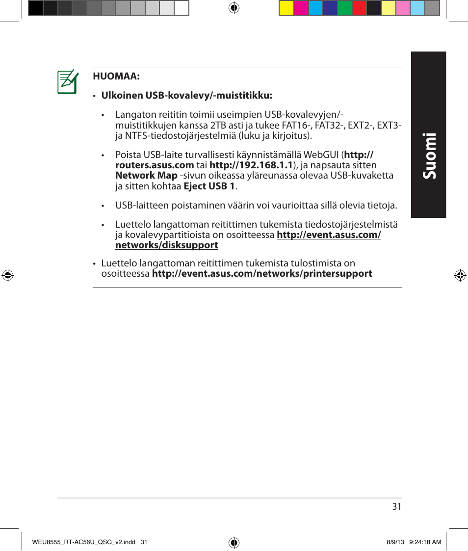 Suomi | Asus RT-AC56U User Manual | Page 31 / 182