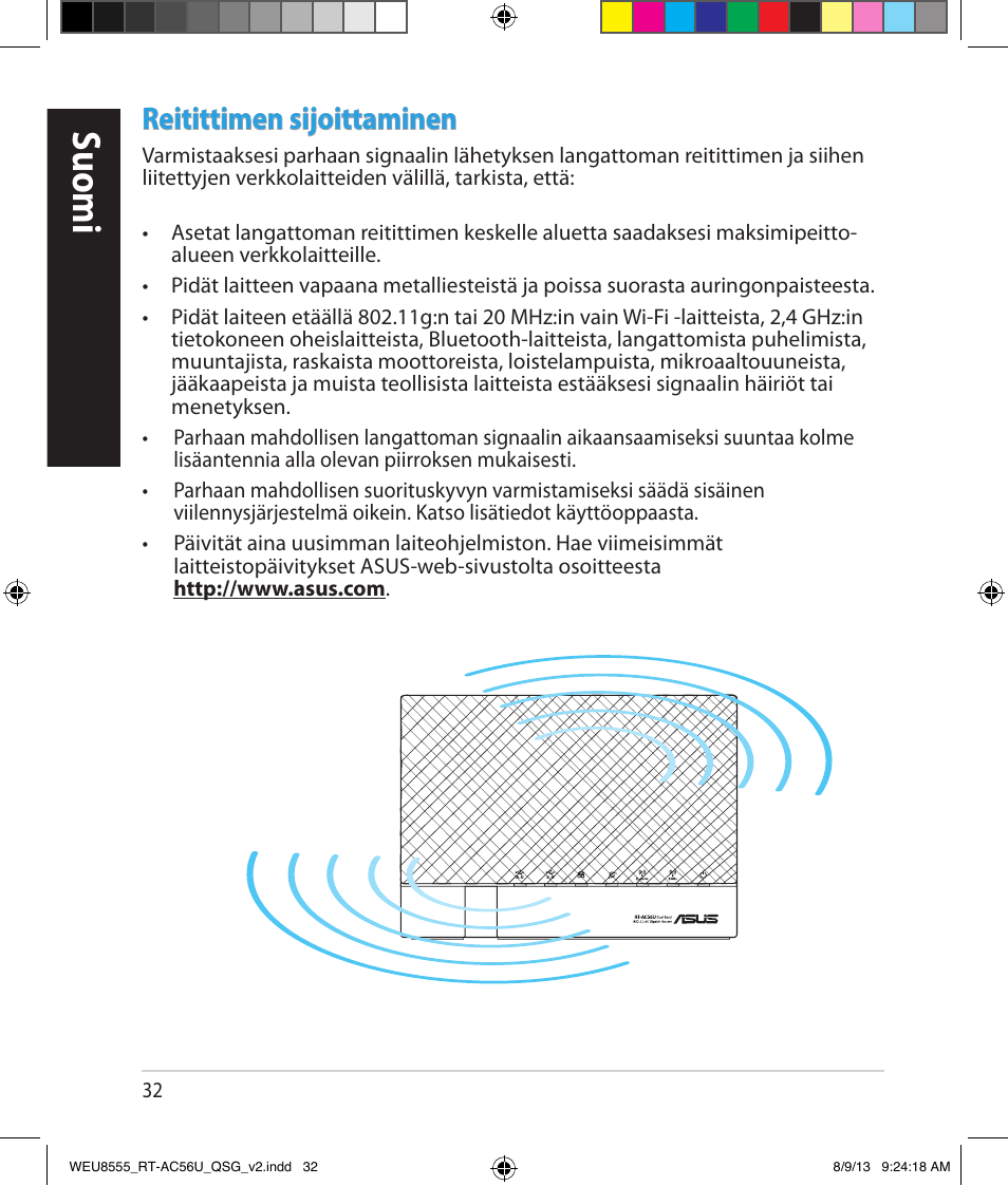 Suomi, Reitittimen sijoittaminen | Asus RT-AC56U User Manual | Page 32 / 182