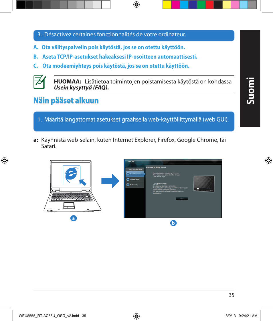 Suomi, Näin pääset alkuun | Asus RT-AC56U User Manual | Page 35 / 182