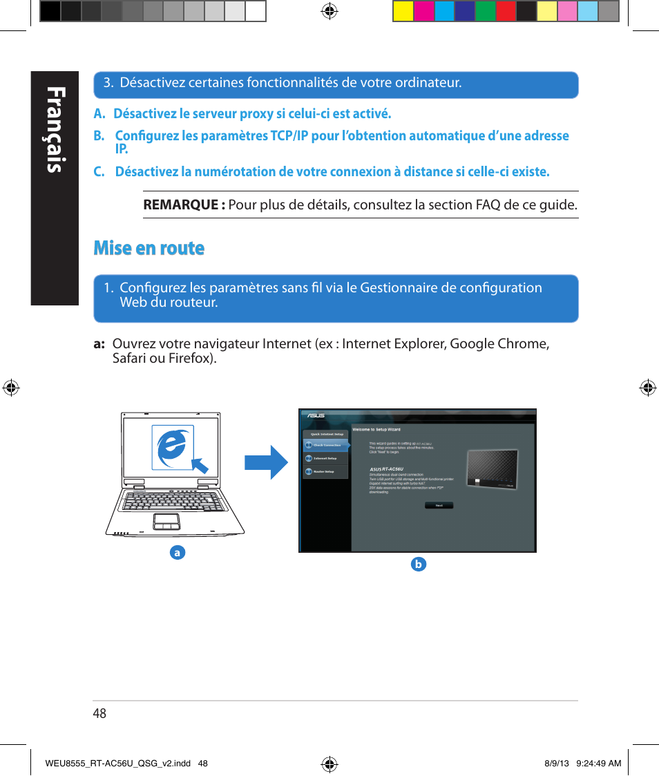 Franç ais, Mise en route | Asus RT-AC56U User Manual | Page 48 / 182