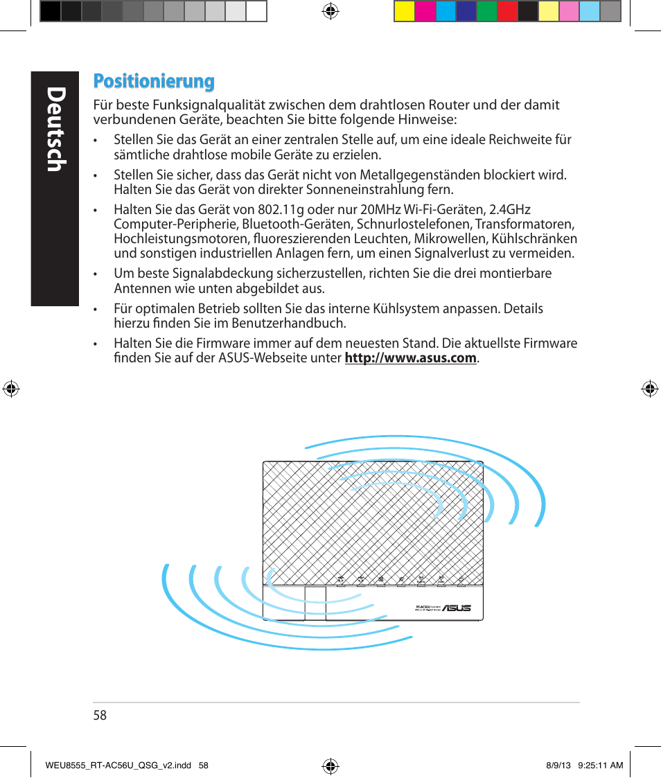 Deutsch, Positionierung | Asus RT-AC56U User Manual | Page 58 / 182