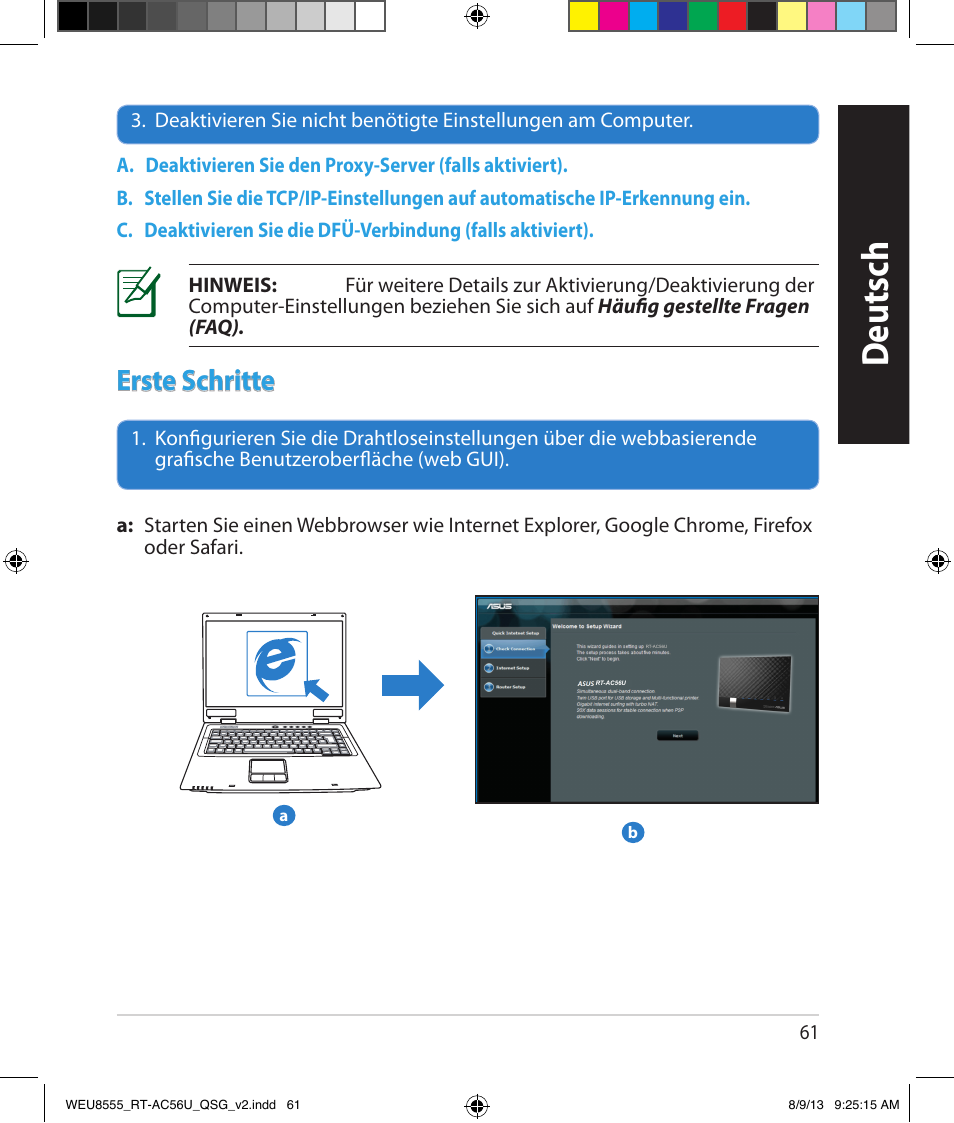 Deutsch, Erste schritte | Asus RT-AC56U User Manual | Page 61 / 182