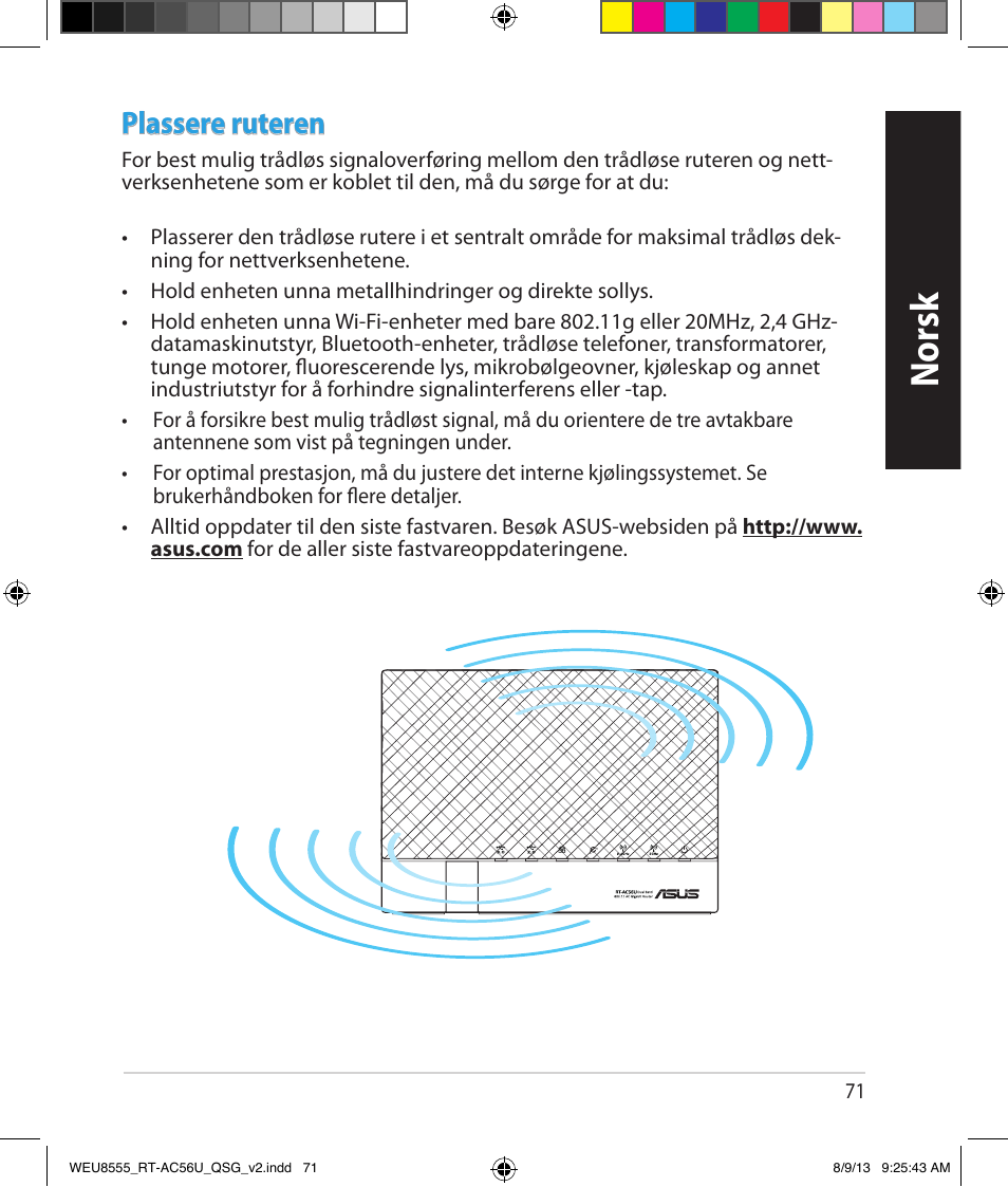 Norsk, Plassere ruteren | Asus RT-AC56U User Manual | Page 71 / 182