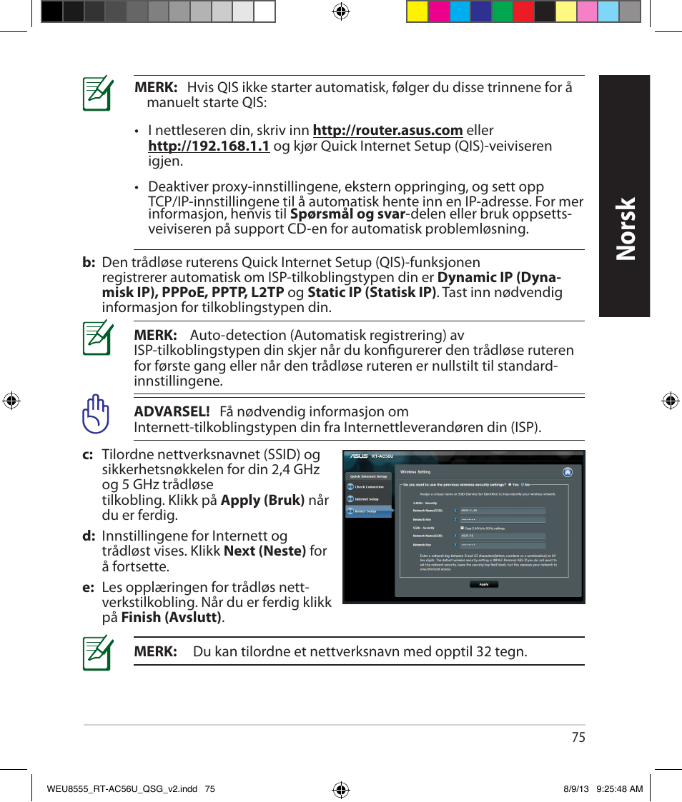 Norsk | Asus RT-AC56U User Manual | Page 75 / 182