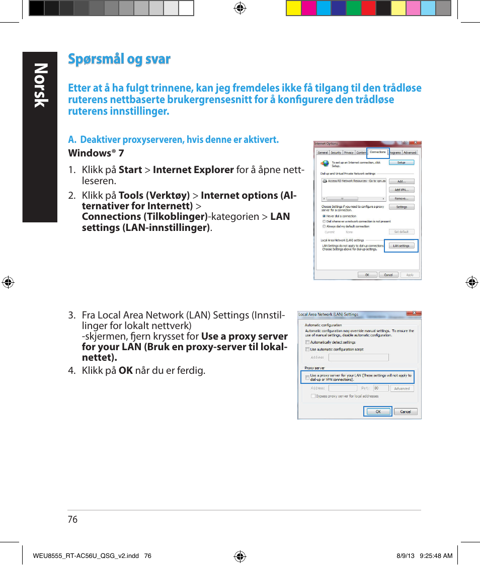 Norsk, Spørsmål og svar | Asus RT-AC56U User Manual | Page 76 / 182