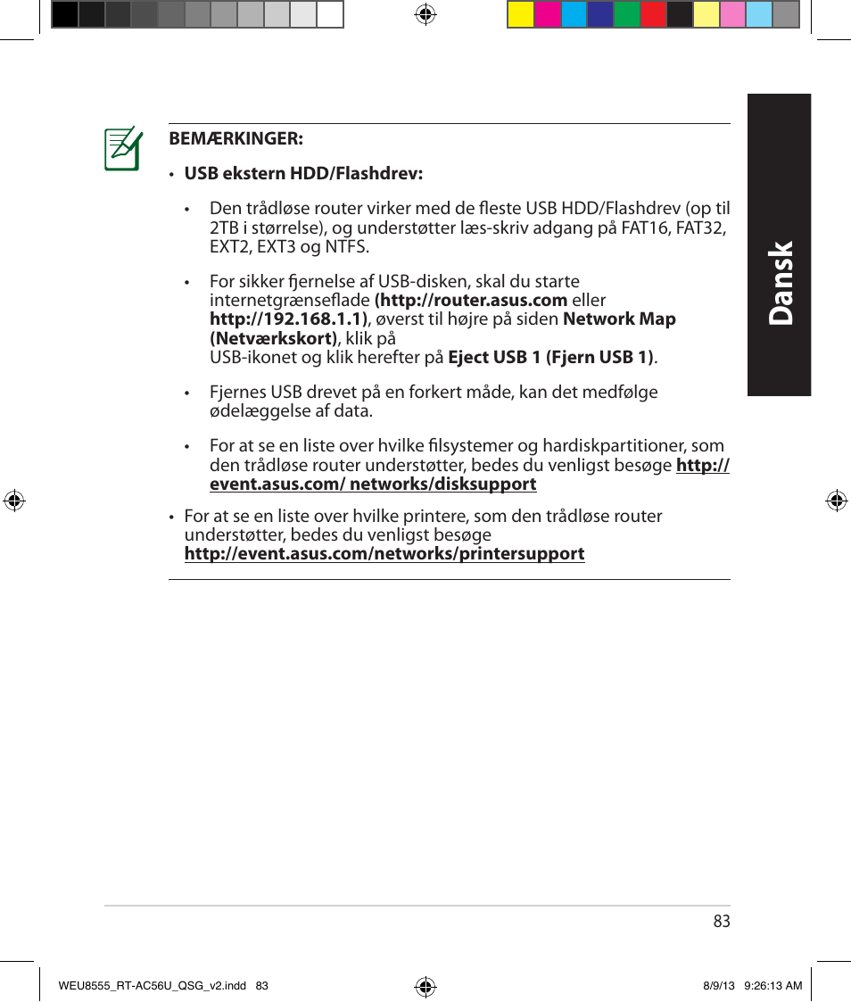 Dansk | Asus RT-AC56U User Manual | Page 83 / 182