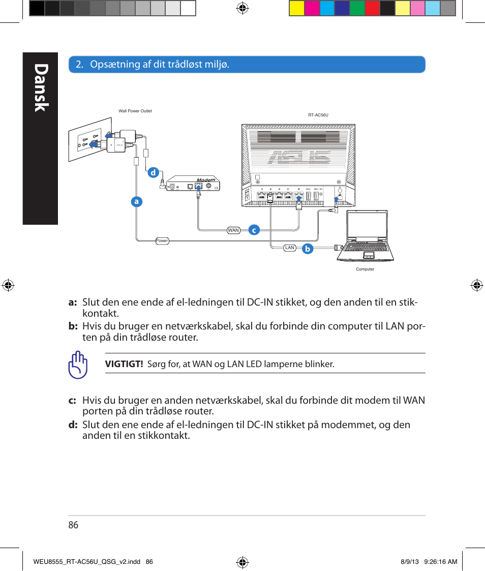 Dansk | Asus RT-AC56U User Manual | Page 86 / 182